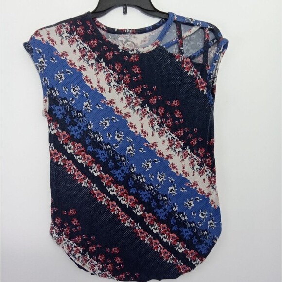 24/7 by‎ maurices women medium floral criss-cross blue Short Sleeve - Picture 4 of 14